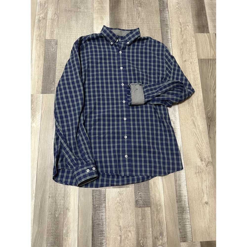 Nick Graham Everywhere Mens Shirt Stretch‎ Modern Fit Long Sleeve Blue Plaid XL